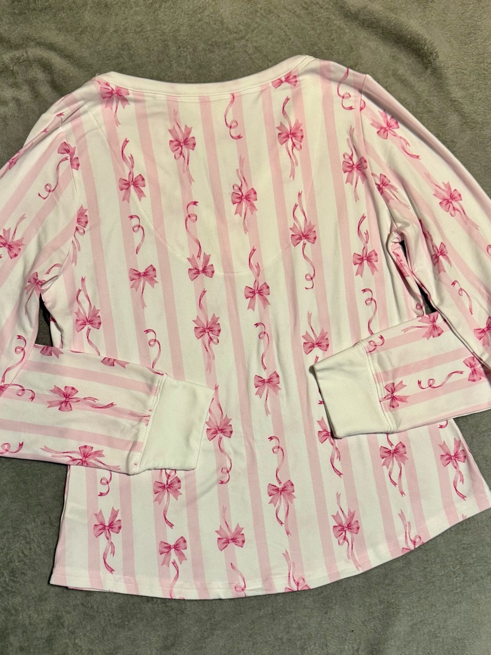 Laura Ashley Women’s  Pink & White Striped Bow-Print Pajama Set Size S NWT - Picture 3 of 8